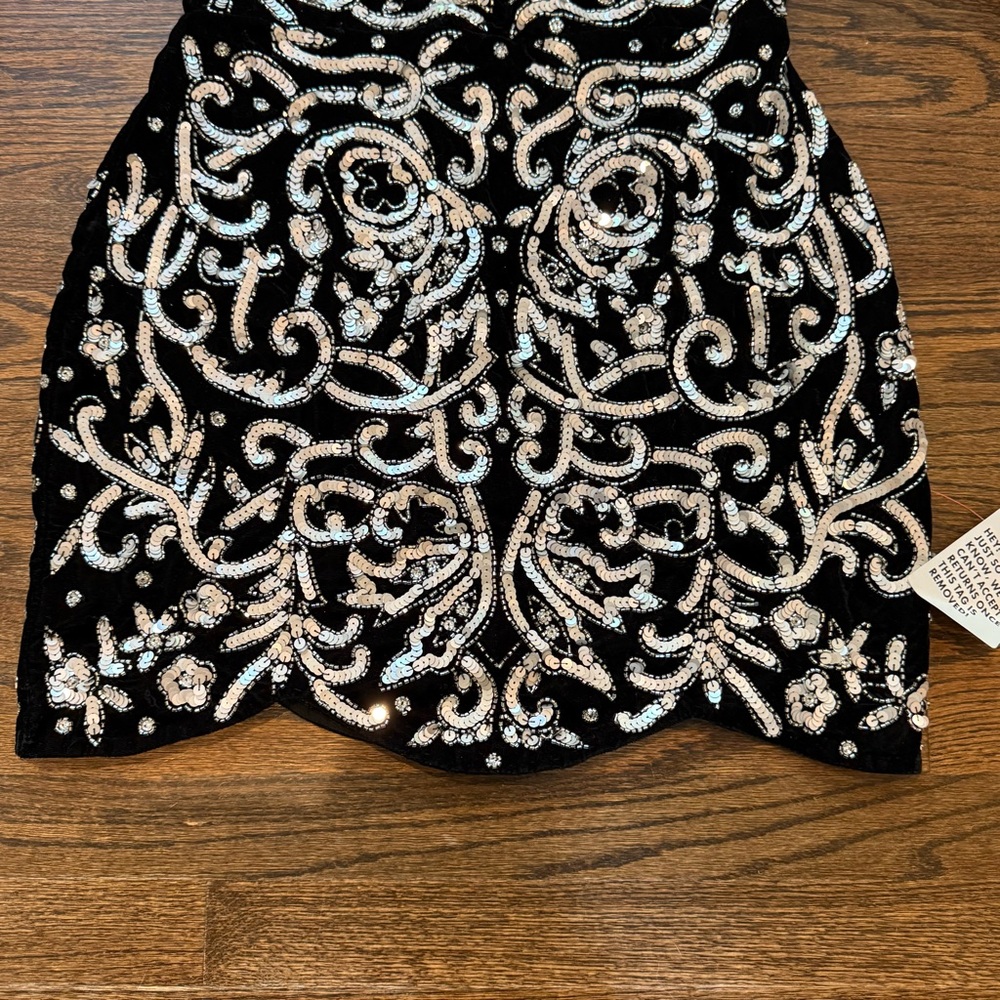 ASOS LUXE Keyhole Plunge Embellished Mini Dress with Sheer Bishop Sleeves NWT - Picture 12 of 15